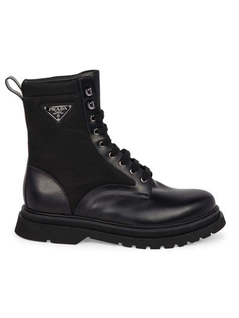 prada men's black leather motorcycle combat boots|Prada Men's Leather Combat Boots .